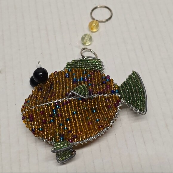 Beaded Fish Ornament Orange Green - Picture 3 of 8
